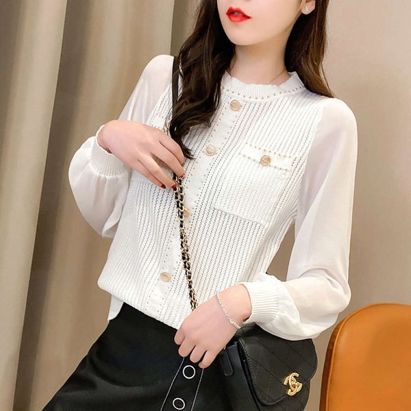 

sweater splicing sleeve sweater spring thin fashion, White;black