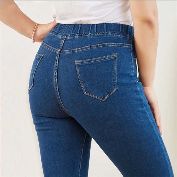 

plus size skinny jeans for women good elastic waist stretchy material tummy control mom 5xl 6xl curvy 211118, Blue