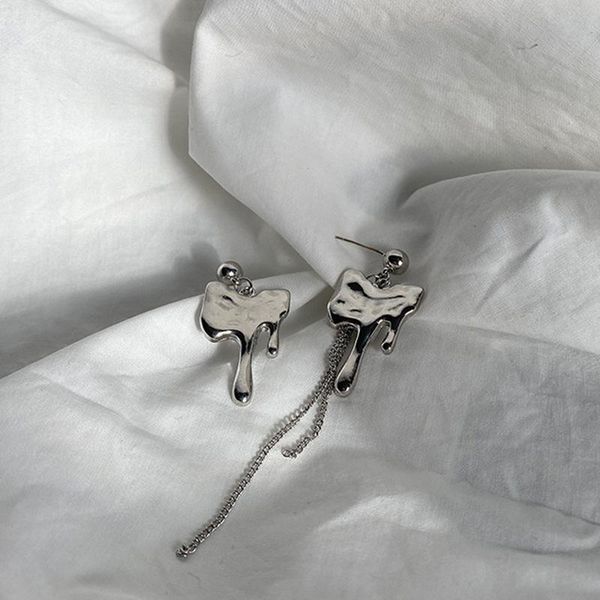 

hoop & huggie french retro lava wind melting water drops women's earrings trendy long fringed asymmetric stud wholesale, Golden;silver