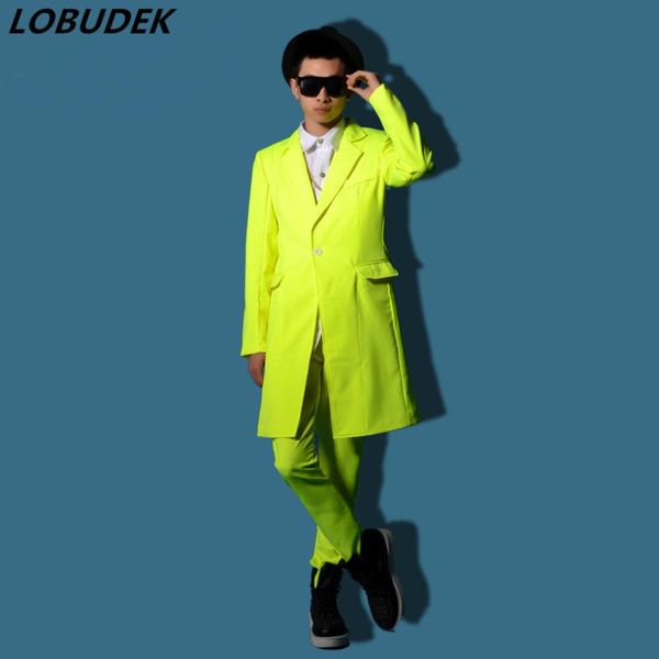 

men's jackets fluorescence color long coat jacket nightclub dj men singer stage costume bar male punk dancer performance outerwear host, Black;brown