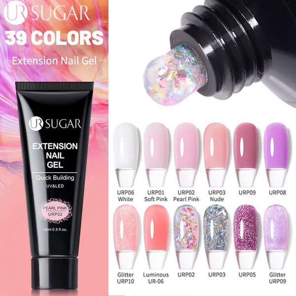 

nail gel ur sugar glitter extension 15ml all for manicure builder uv led semi permanent soak off art, Red;pink