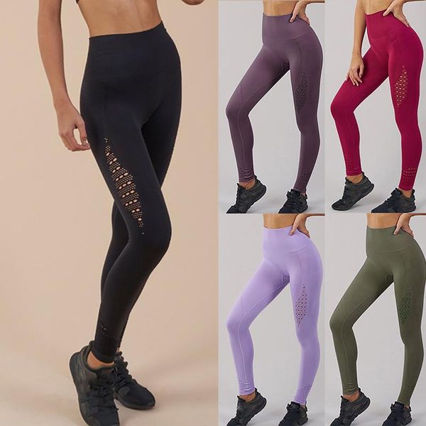 

yoga outfit women sports pants seamless solid hollow fitness trousers breathable buttocks gym girl running leggings d1#
