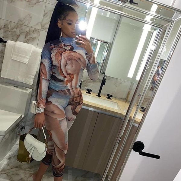 

women's jumpsuits & rompers winter women pattern prin turtleneck long sleeve bodycon fashion stretchy overalls workout sportywear casua, Black;white