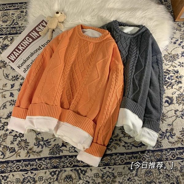 

2021 new winter plus veet thick sweater men's warm fashion casual retro knitted pullover men knitting sweaters mens clothes rs8d, White;black