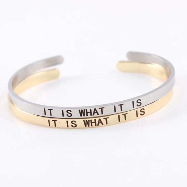 

bangle it is what 4mm fashion stainless steel positive quotes energy cuff bangles bracelets three color message jewelry gifts, Black
