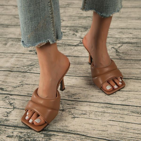 

slippers women's mules summer 2021 fine heel outdoor high heels fashion women luxury mule shoes, Black