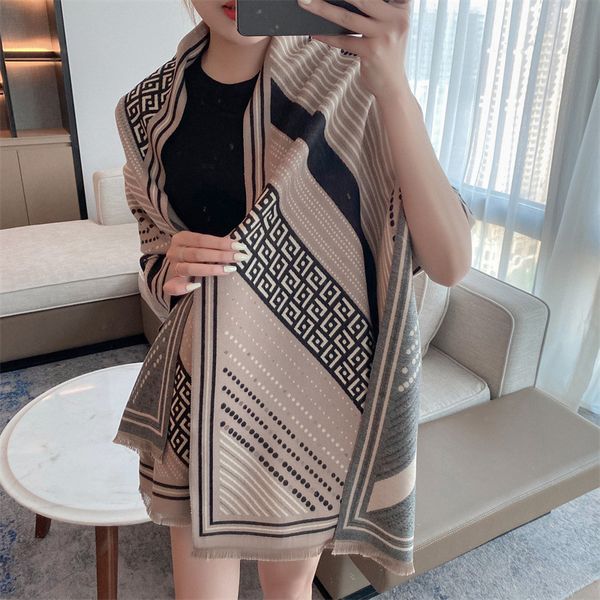 

design scarf 2021 new winter scarf women's thickened cashmere like double-sided warm shawl stripe letter printing, Blue;gray