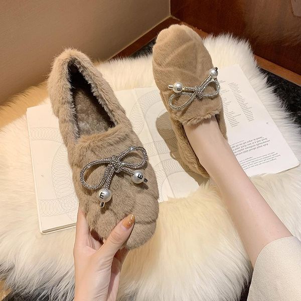 

shoes woman 2021 casual female sneakers round toe flats modis loafers fur all-match bow-knot new dress cute moccasin butterfly s, Black