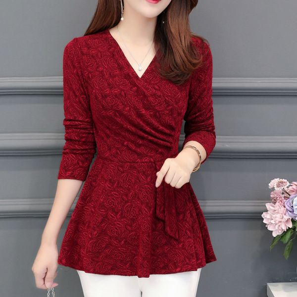 

casual winter new plushed and thickened bottom women blouse full sleeve lace blouse large v-neck purple blouses shirt 210225, White
