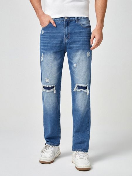 

men zipper fly ripped jeans h4wa#, Blue