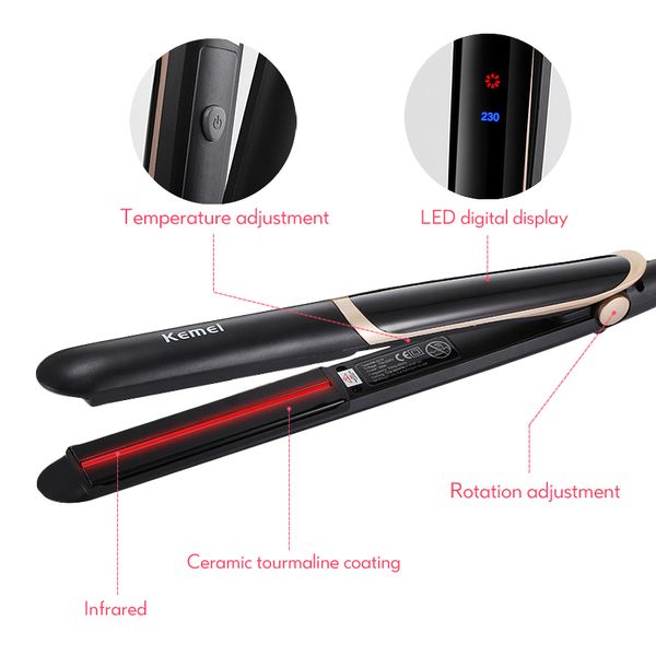 

2 in1 hair straightener curler flat iron tourmaline ceramic negative ion wide plate flat iron infrared corrugation styling tools