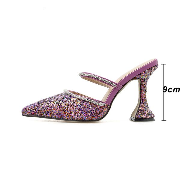 

2021 new fashion women ladies party shoes glitter rhinestone crystal mules bling pointed toe high heel wedding pumps 00ej, Black