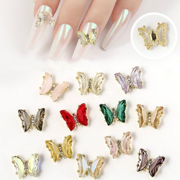 

nail art decorations 10pcs nails accessories bright butterfly 3d shape crystal butterflies rhinestones jewelry gel polish, Silver;gold