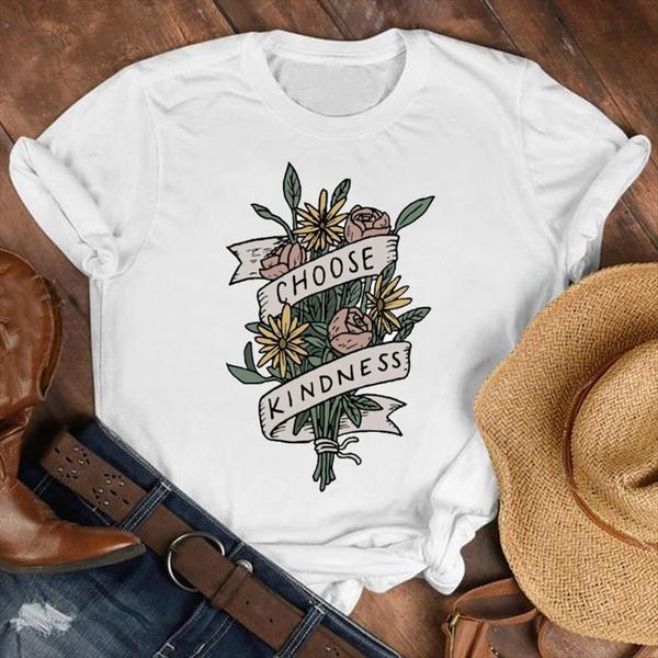 

cartoon kind letter floral fashion women t shirt summer fall clothes tee womens female print graphic, White
