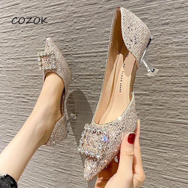 

dress shoes womens 2021 crystal party fashion high heels wedding bride, Black