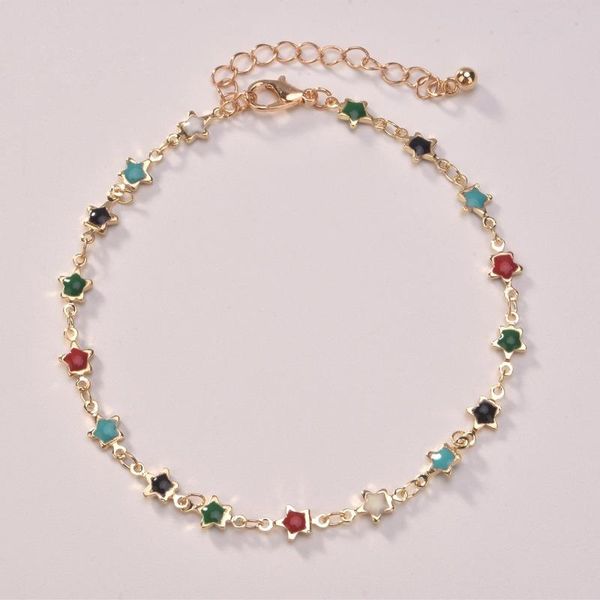 

chokers origin summer temperament enamel multicolor star anklet for women girls sweet gold color metallic chain charm jewellery, Golden;silver
