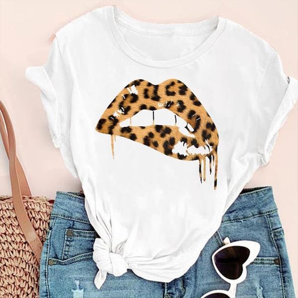 

leopard casual cute camisetas womens mujer fashion print graphic summer short sleeve female clothes tees t shirt, White