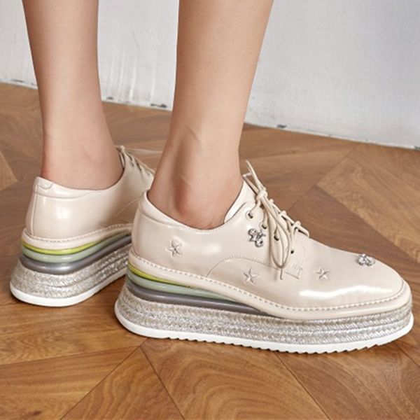 

womens genuine leather wedge platform flats oxfords square toe hemp casual female footwear crystal punk shoes sale, Black