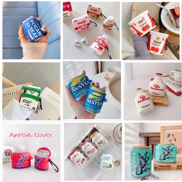 

3d cute strawberry milk bottle for airpods pro case luxury silicone earphone case for airpods 2 headphone protective cover charging box