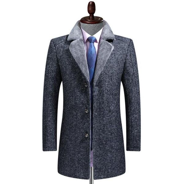 

men winter new arrival wool thicked trench coat men casual wool jackets, Black
