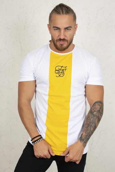 

White Double Color Lettering Embroidered T-shirt 200 Rtrc, White;black