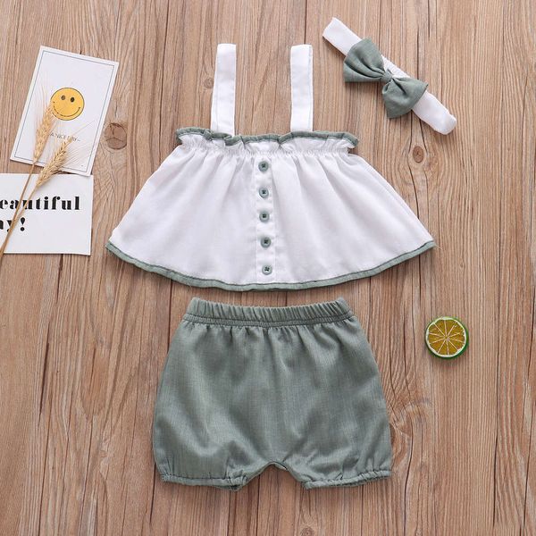 

3-piece children's wear girl's suspender skirt + shorts bow headdress, White