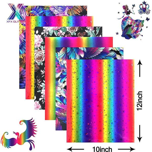 

window stickers xfx htv holographic iron on 6 pack 12x10in rainbow floral flower stars pattern for t shirts clothing diy craft decor