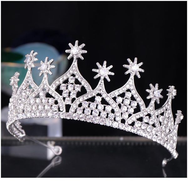 

trendy wedding hair accessories crown tiara silver color baroque crystal crown bridal crown party headdress bridal hair qylheq