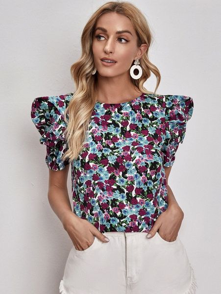 

puff sleeve floral 55ff#, White