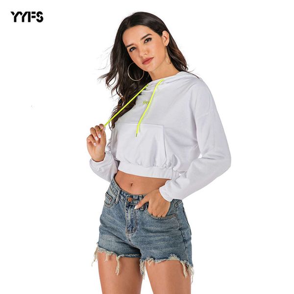 

white short sweater women's hooded bottomed navel exposed long sve