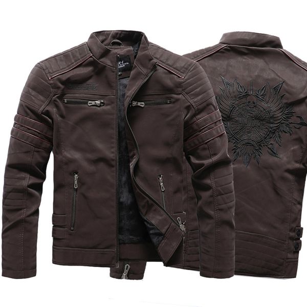 

stimulating motorcycle style men's leather jacket high-quality stand-up collar retro comfortable hfashion travel commute, Black