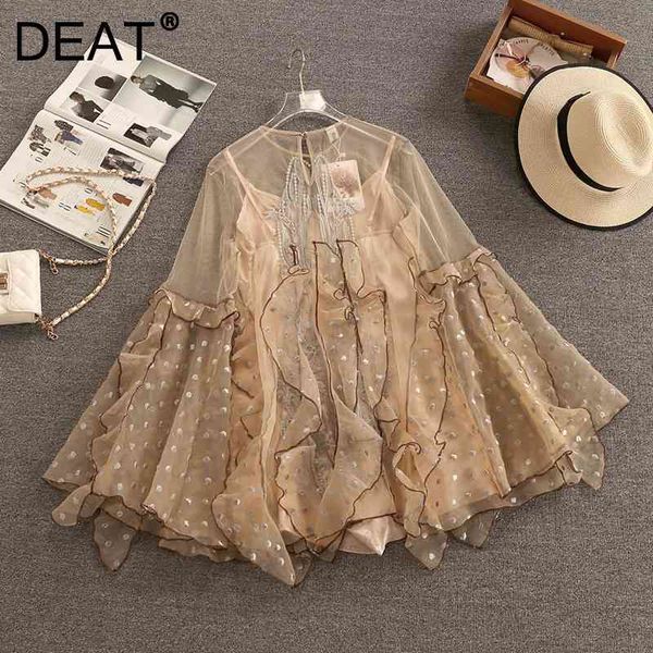 

deat women mesh ruffles dress round neck short sleeve arrivals lady temperament fashion spring summer 11d1834 210709, Black;gray