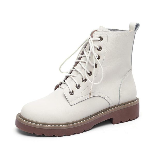 

boots leather ankle women autumn winter lady low square heels cross strap shoes g221 woman lace up black beige motorcycle