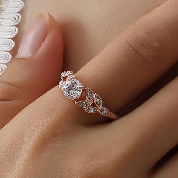 

Wedding Rings Feather Ring Leaves Zircon For Women Rose Gold Silver Color Anel Jewelry Anillos Jewellery Aneis Bague Bridal Gift, Slivery;golden