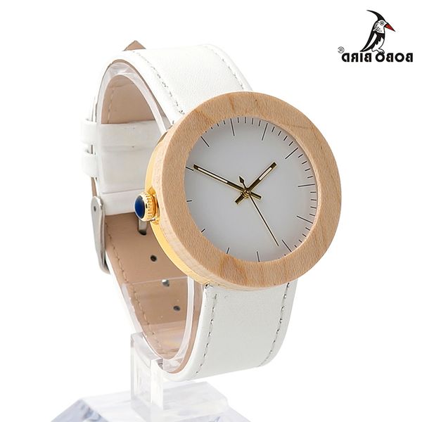 

bobo bird v-j28 women's maple wooden wristwatch simple white dial golden stainless steel back case ladies watch orologio donna, Slivery;brown