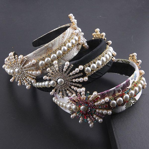 

hair clips & barrettes handmade padded headdress full crystal pearl baroque tiara headband luxury vintage hairband women bridal accessories, Golden;silver