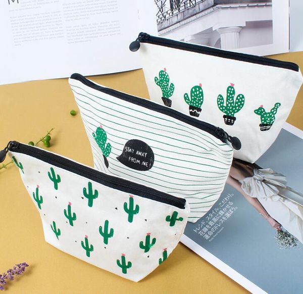 

dhl50pcs women canvas cacus stripes prints solid cosmetic bags mix color