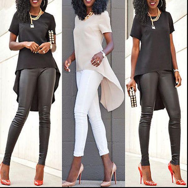

new fashion women ladies loose chiffon short sleeve shirt casual irregular solid color summer blouse s 4xl size, White