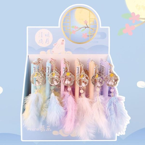 

gel pens 36 pcs/lot kawaii moon feather pendant pen cute black ink neutral promotional gift stationery school supplies