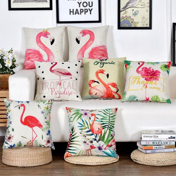 

cushion/decorative pillow birds print throw case linen/cotton pink flamingo cushion cover car sofa home decoration almofadas valentine'
