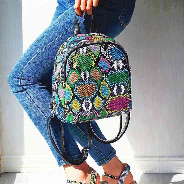 

ins multi snake printed female backpack women cool mini handle bag unique ladies