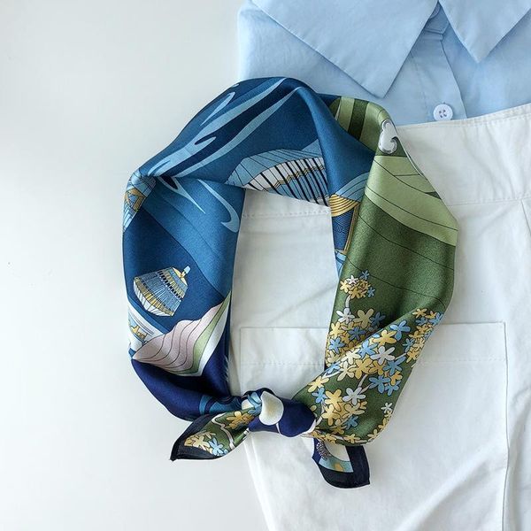

brand 100% mulberry silk scarf fashion women summer beach small scarves shawl bandana hijab poncho, Blue;gray