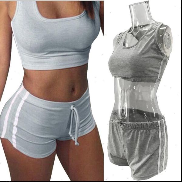 

crop lace up solid suit set 2021 women tracksuit two piece sport style outfit jogging sweatshirt fitness lounge sportwear, Gray