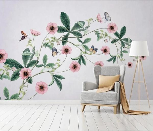 

wallpapers custom 3d murals nordic pastoral hand-painted plants and flowers wall background self adhesive wallpaper decorate waterproof