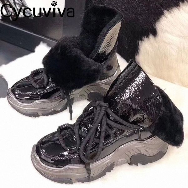 

fur winter snow boots women thick bottom flat runway shoes woman concise high short boots lace up warm down botas mujer high h o2aj#, Black