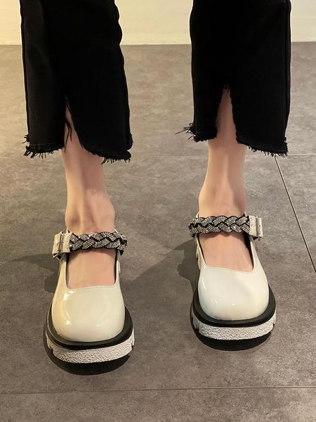 

dress shoes pumps thick-soled non-slip fashion word with mary jane retro leather platform women women's, Black