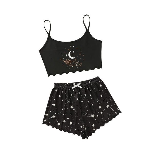 

women's swimwear women camisole + shorts , home wear star moon print short design elastic waist clothing, White;black