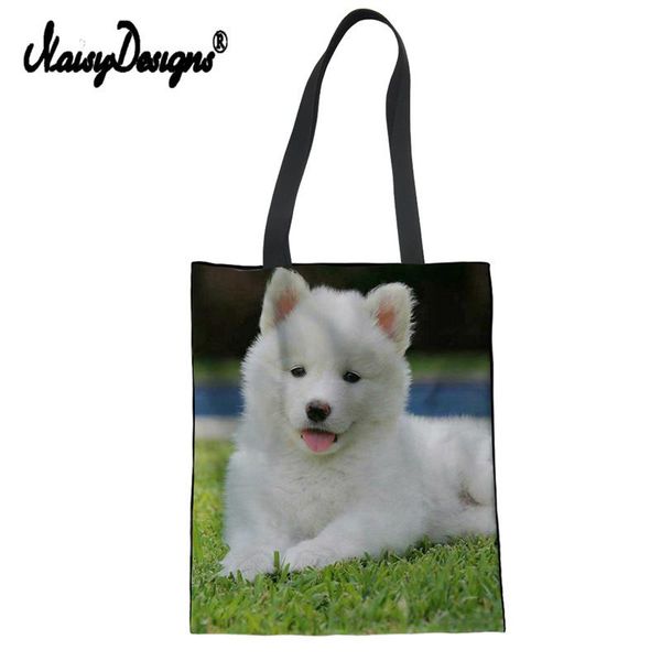 

shopping bags samoyed dog lady women's bag drawstring messenger crossbody eco-friendly canvas travel girl gift portable