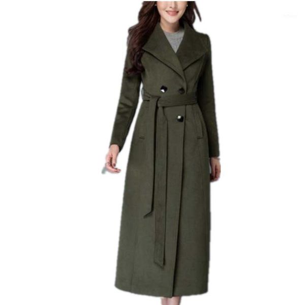 

women's wool & blends women plus size autumn winter simple maxi long coat slim outerwear, Black