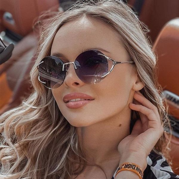 

retro brand model modern shades round sunglasses women men metal frame fashion rimless sun glasses for female, White;black